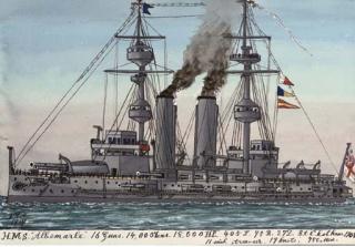 James Scott Maxwell - H.M.S. Salmon (illustrated); H.M.S. Benbow; H.M.S. Princess Royal; H.M.S. Halycon; H.M.S. Drake; H.M.S. Crane; H.M.S. Fox; H.M.S. Syren; Russian Cruiser Rurik; H.M.S. Dryad; H.M.S. Albermarle; H.M.S. Sapphire; and H.M.S. Dove