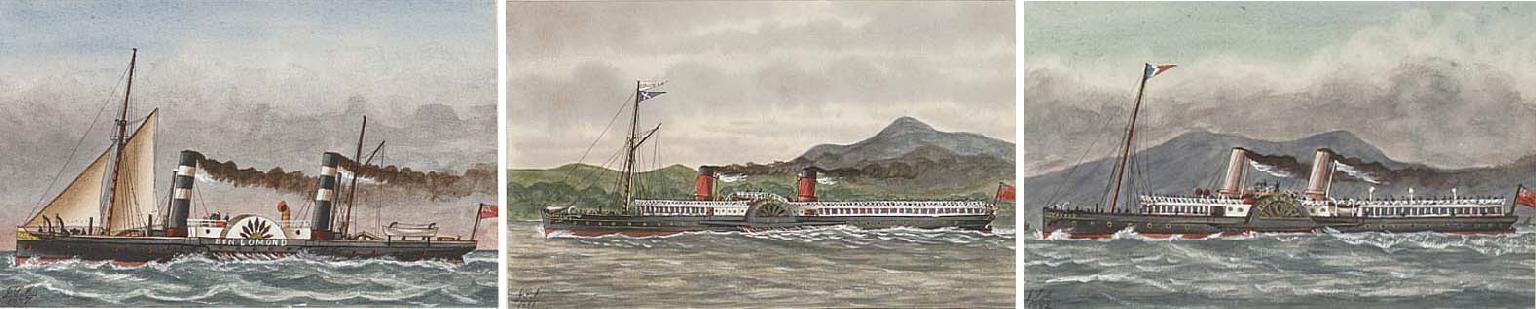 James Scott Maxwell - Studies of Clyde and other paddle-steamers:  Duchess of York; Brighton; Red Gauntlet; Ivanhoe; Columba; and Ben Lomond