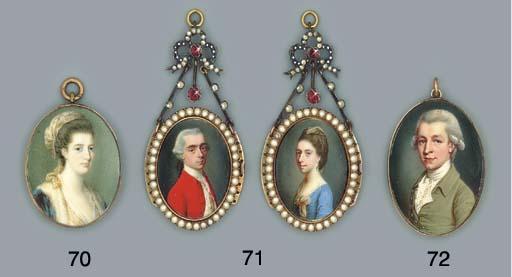 James Scouler - A young gentleman, in moss-green coat, white waistcoat and frilled cravat, powdered wig