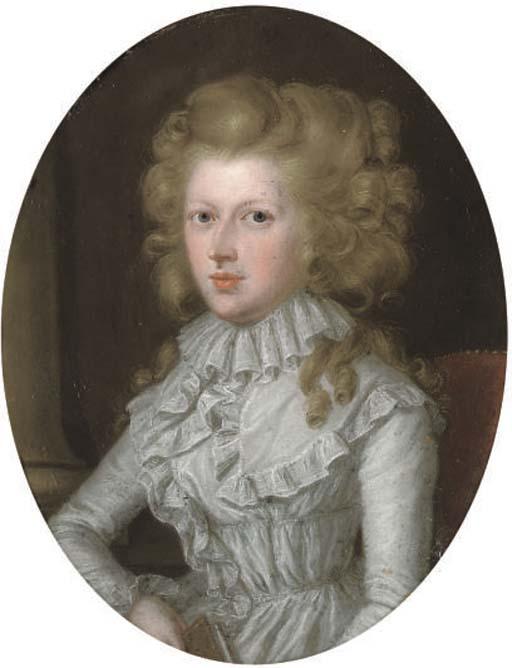 James Scouler - Portrait of a lady, half-length, in a white lace dress