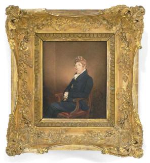 James Sharples - Portrait of a gentleman, three-quarter-length; together with Portrait of a lady, seated three-quarter-length, with a red shawl