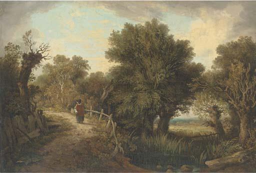 James Sillett - Figure By A Pond In A Wooded Landscape