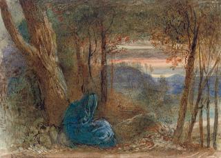 James Smetham - A wayfarer resting by a lake