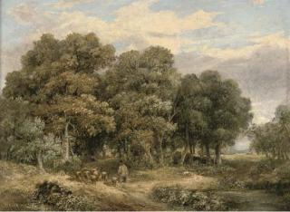 James Stark - A Drover And His Flock In A Wooded Landscape