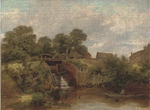 James Stark - Eel catchers by the sluice, Trump\'s Mill, North Wales