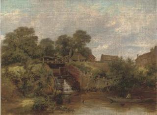 James Stark - Eel catchers by the sluice, Trump\'s Mill, North Wales