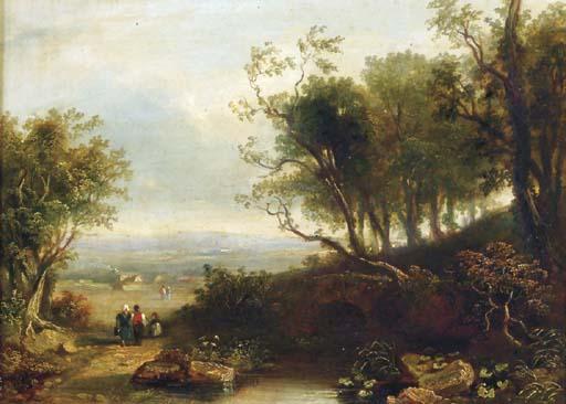 James Stark - Figures On A Path By A Stream, A Valley Beyond