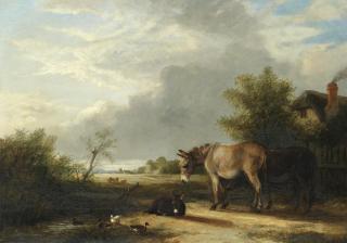 James Stark - Landscape With Donkeys And Ducks By A Pond