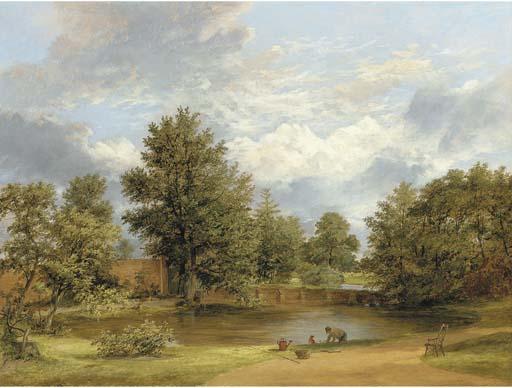 James Stark - Parkland Landscape With A Gardener By A Pond