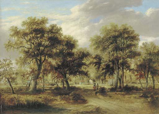 James Stark - View of Richmond Park With Figures On A Path And Cattle Beyond