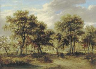 James Stark - View of Richmond Park With Figures On A Path And Cattle Beyond