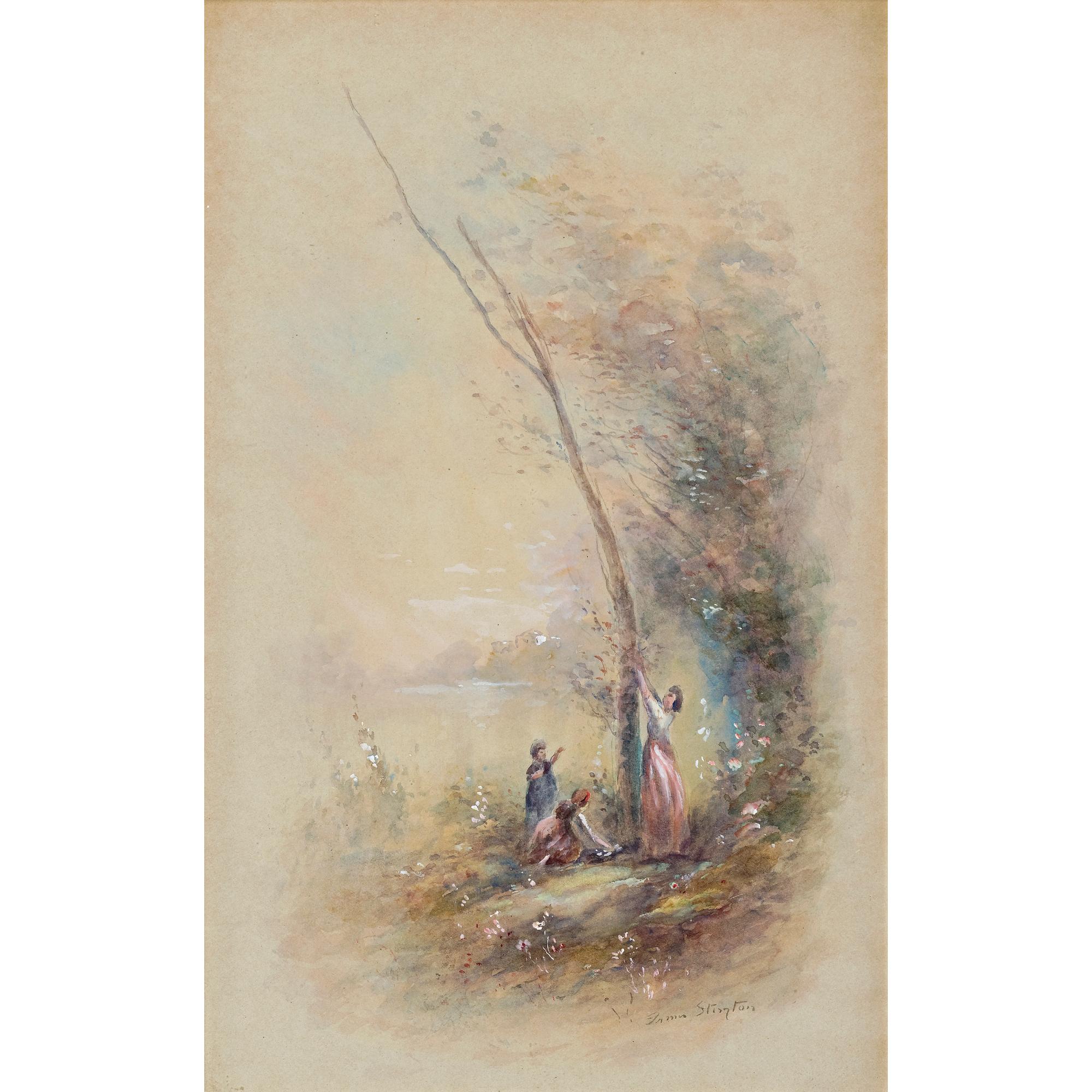 James Stinton - Australian A Pair Of Landscapes With Children