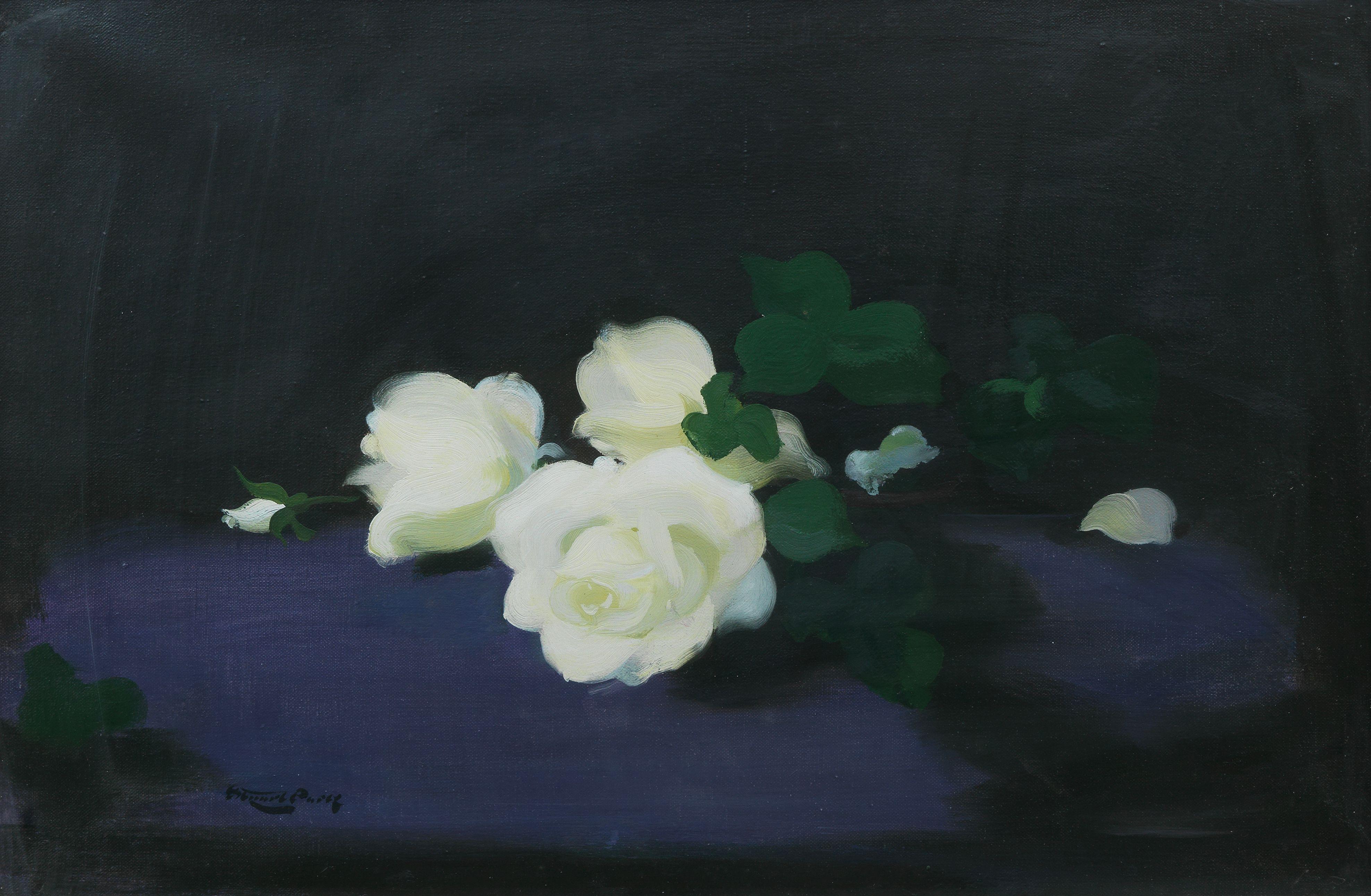 James Stuart Park - White roses on a purple ground