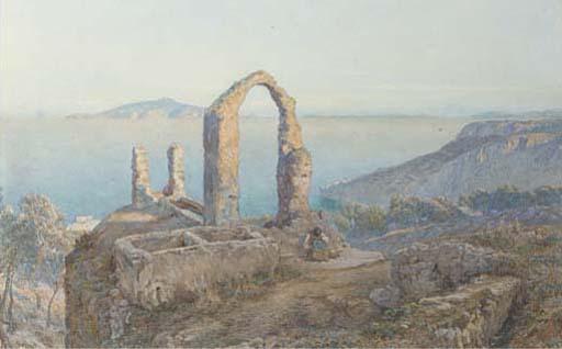 James Talmage-White - An inconsolable peasant girl before ruins on the Italian coast