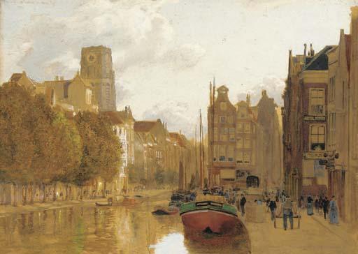 James Thomas Watts - A view of Rotterdam with the Laurens church in the background