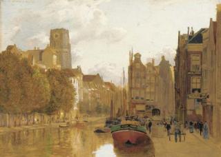 James Thomas Watts - A view of Rotterdam with the Laurens church in the background