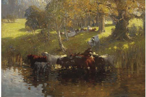 James Wallace - Cattle watering on a summer\'s day