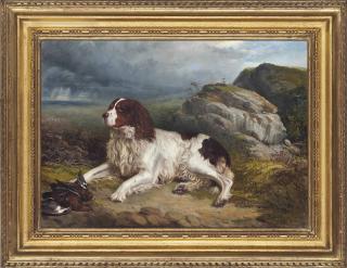 James Walsham Baldock - A Spaniel Guarding The Day\'S Bag