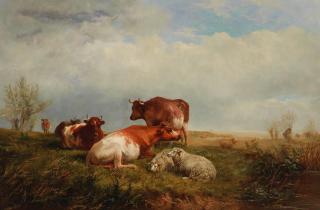 James Walsham Baldock - Cattle and sheep on the downs