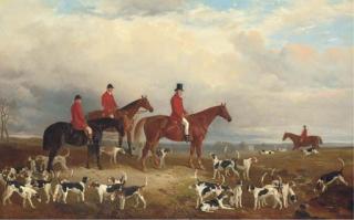 James Walsham Baldock - Equestrian Portrait of Samuel Reynell, Master of The Meath Hunt, Mounted On A Bay Hunter, With Other Huntsmen And Hounds, Archerstown Beyond