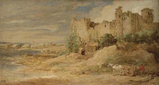 James Ward, R.A. - A castle by the sea, possibly Manorbier Castle, Pembrokeshire