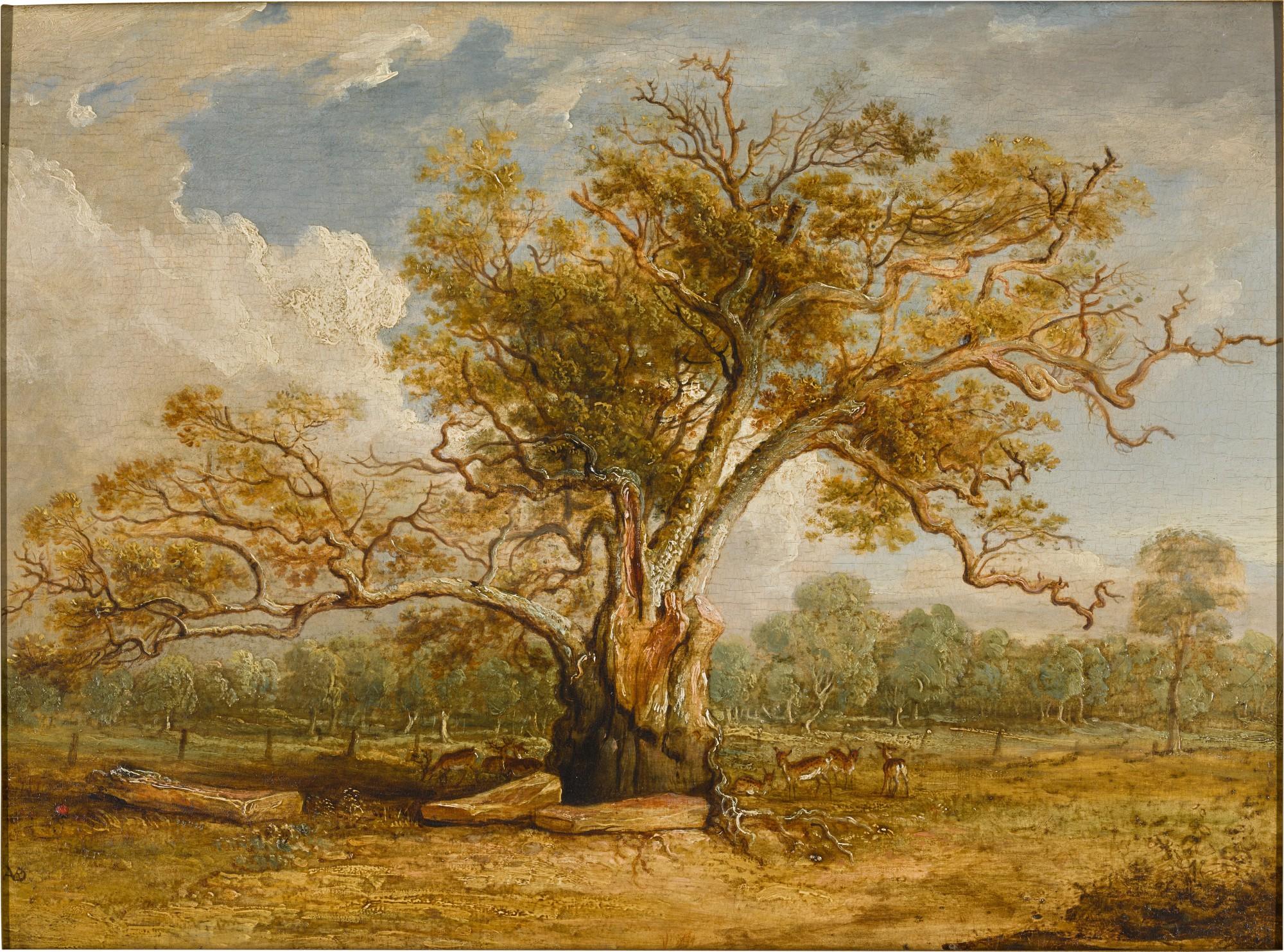 James Ward, R.A. - An Oak Tree In Richmond Park With A Herd Of Fallow Deer Beside It