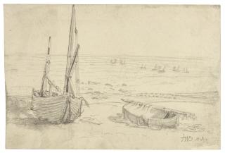James Ward, R.A. - Fishing boats on a beach at low tide