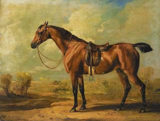 James Ward, R.A. - Wasp, a saddled bay hunter, in a landscape