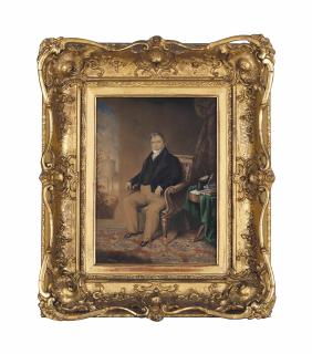 James Warren Childe - Portrait of Philip Nowell (c.1806-1853), seated in an interior, with Windsor Castle beyond