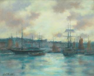 James Watterston Herald - Boats in harbour at dusk
