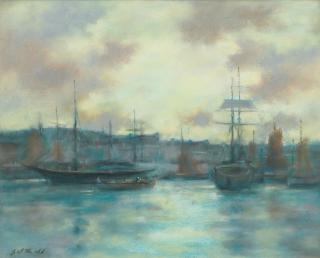 James Watterston Herald - Boats in harbour at dusk