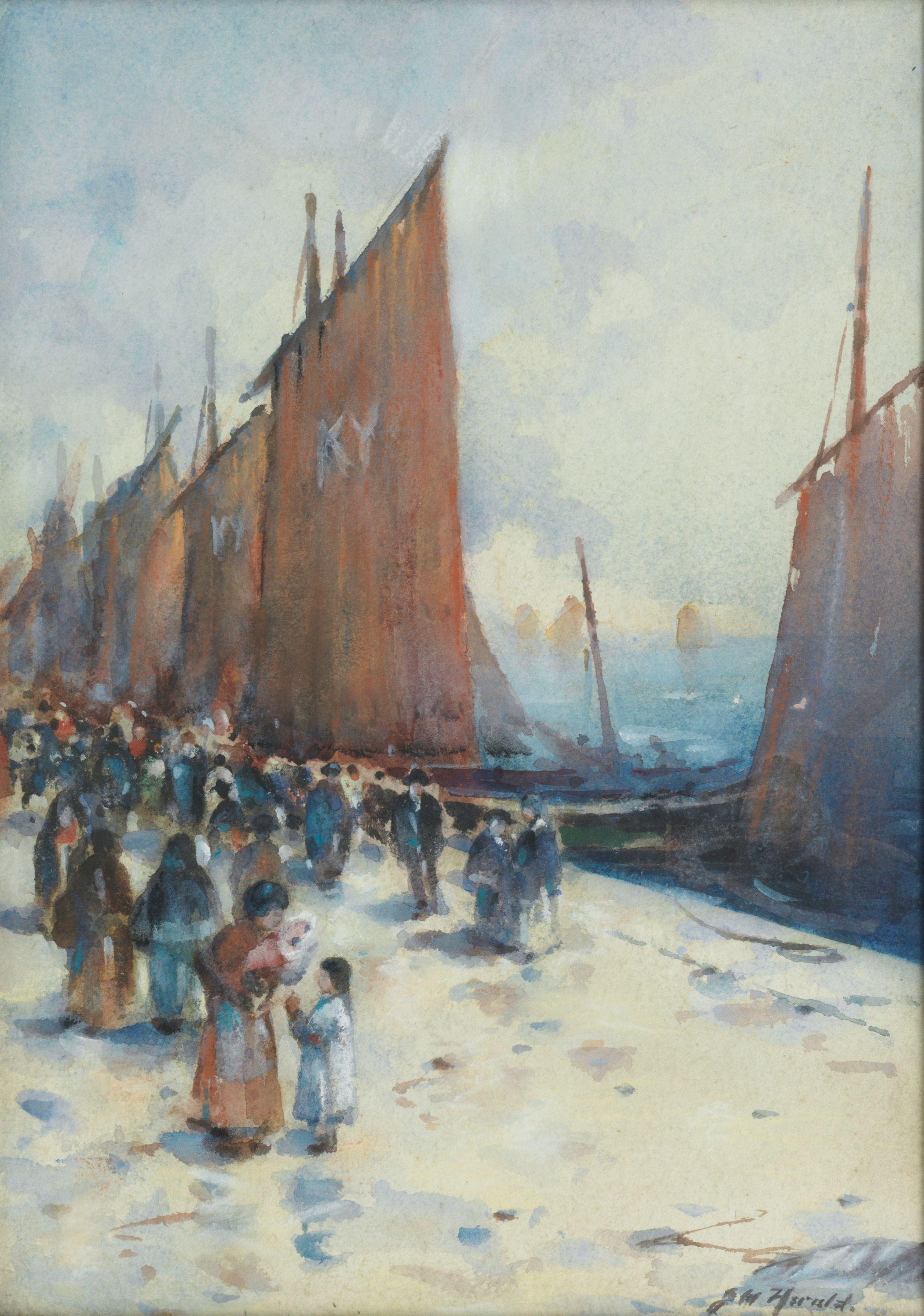 James Watterston Herald - Herring boats along the quay
