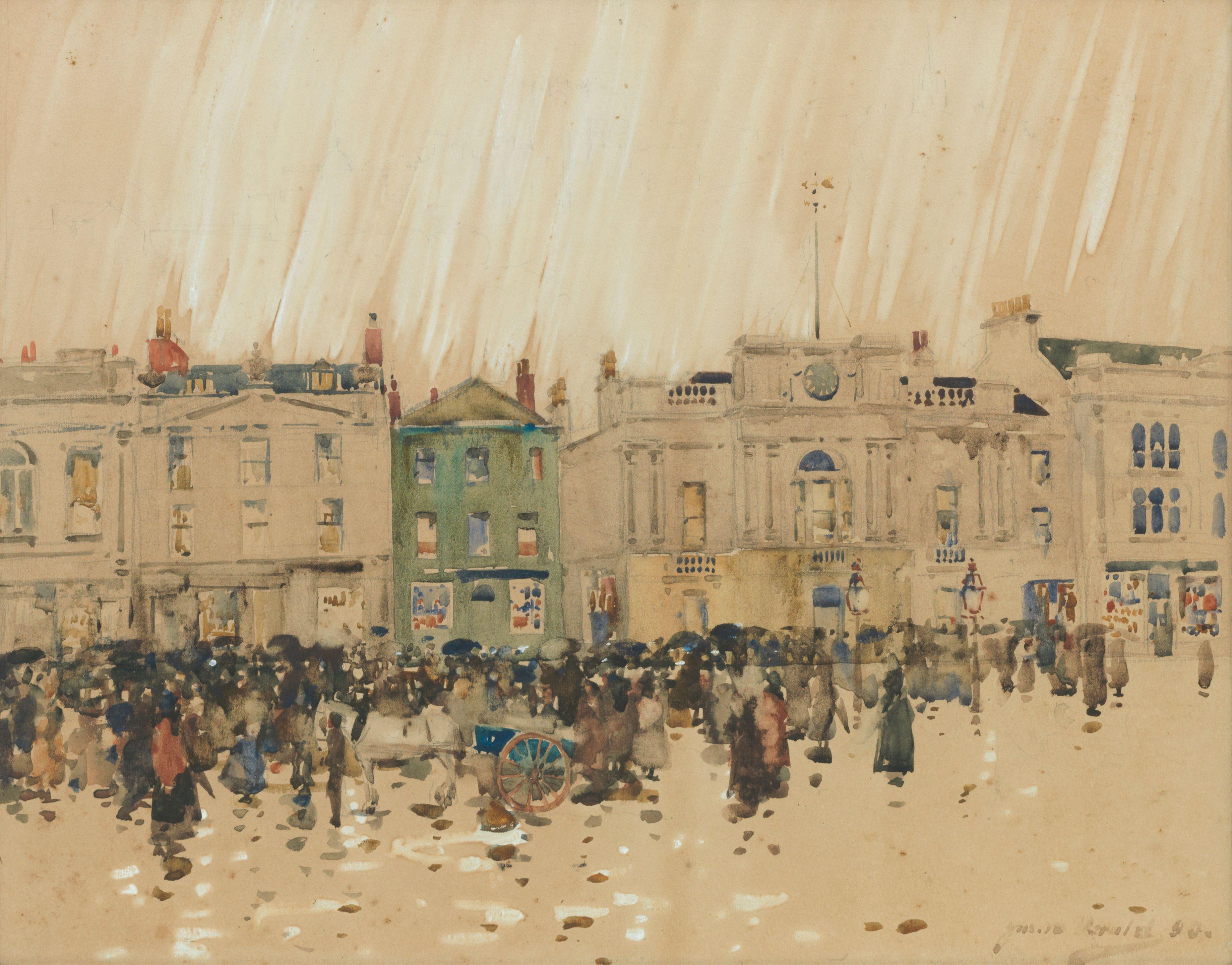 James Watterston Herald - Town scene in rain (1890)