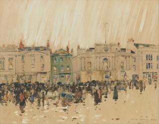 James Watterston Herald - Town scene in rain (1890)