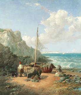 James Webb - Fishermen Drying Their Nets On The Shore