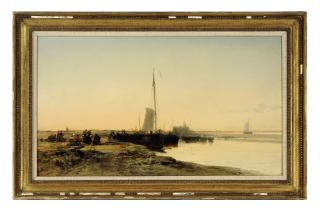 James Webb - Holland: boats moored on a calm river