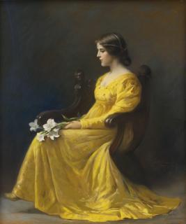 James Wells Champney - Woman Seated Holding Lilies
