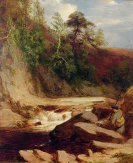 James William Giles - An angler in a river landscape