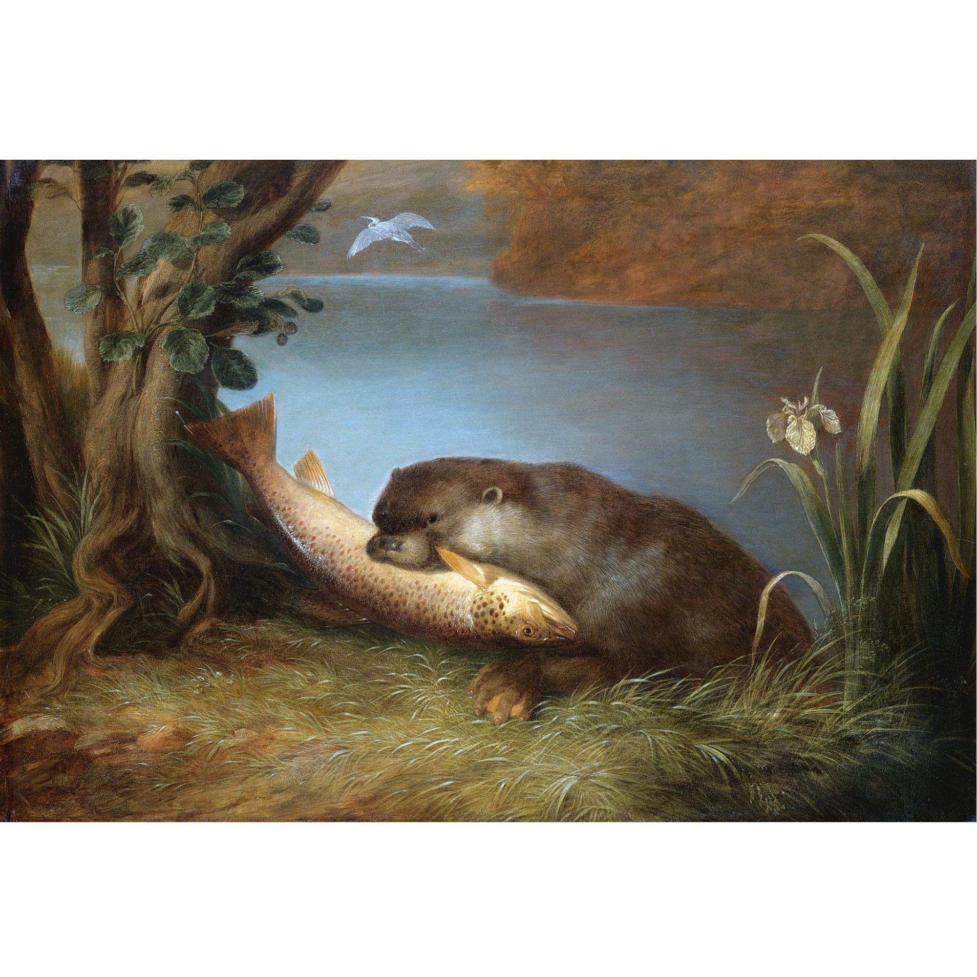 James William Giles - An Otter With A Salmon On The Bank Of A River