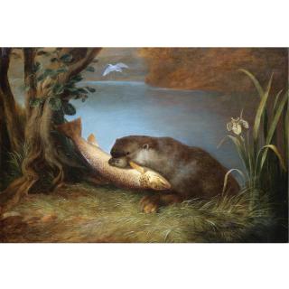 James William Giles - An Otter With A Salmon On The Bank Of A River