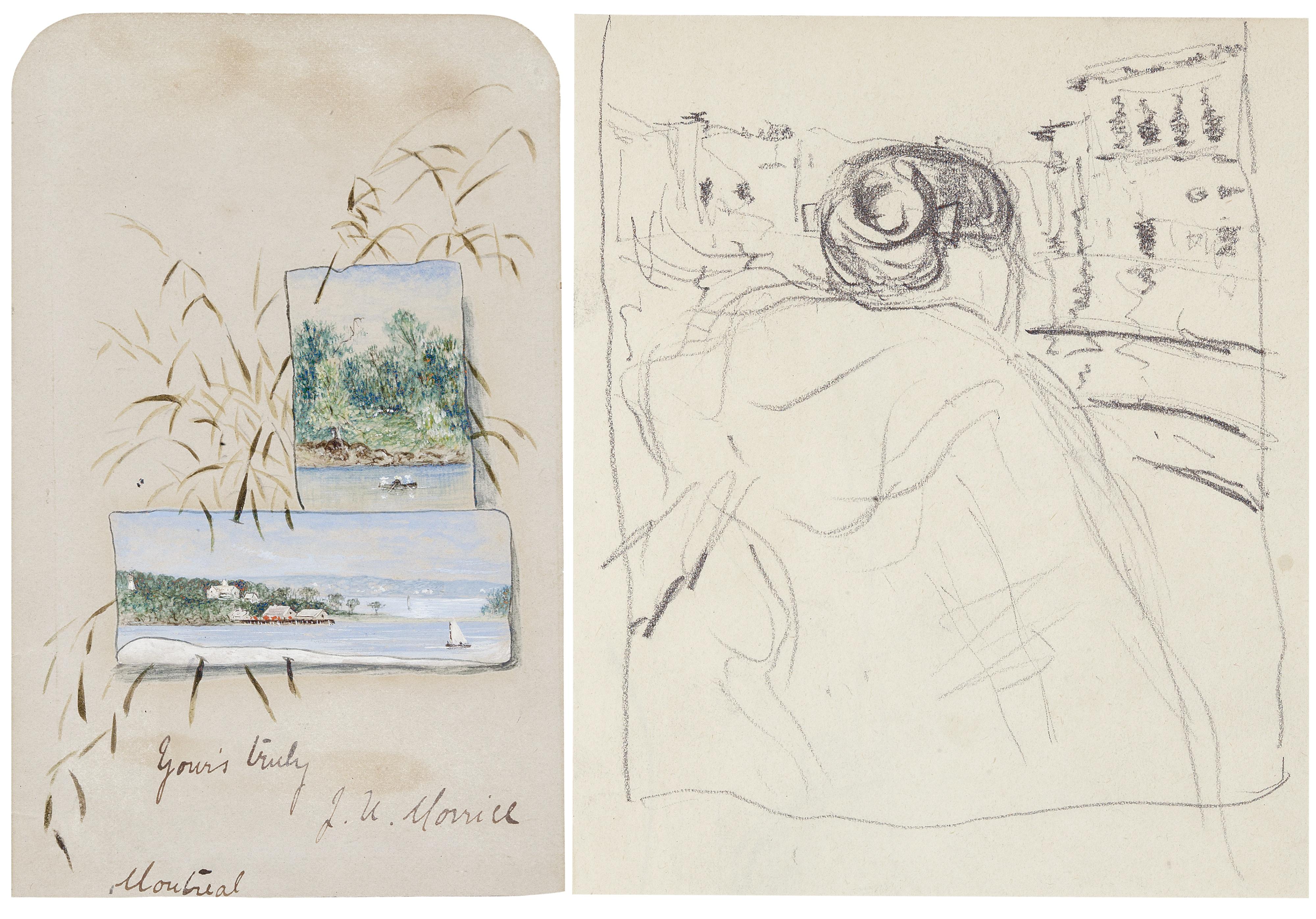 James Wilson Morrice - Two Landscapes From An Autograph Book; Morrice By G. Blair Laing, A Limited Edition Book, 8/42, With An Original Drawing By Morrice, A Figure, Venice