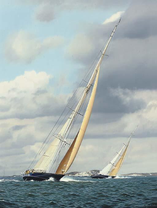 Jamie Medlin - The America\'S Cup Jubilee Regatta, Round The Island Race, 21St August, 2001: Velsheda And Shamrock (V) Off The Needles