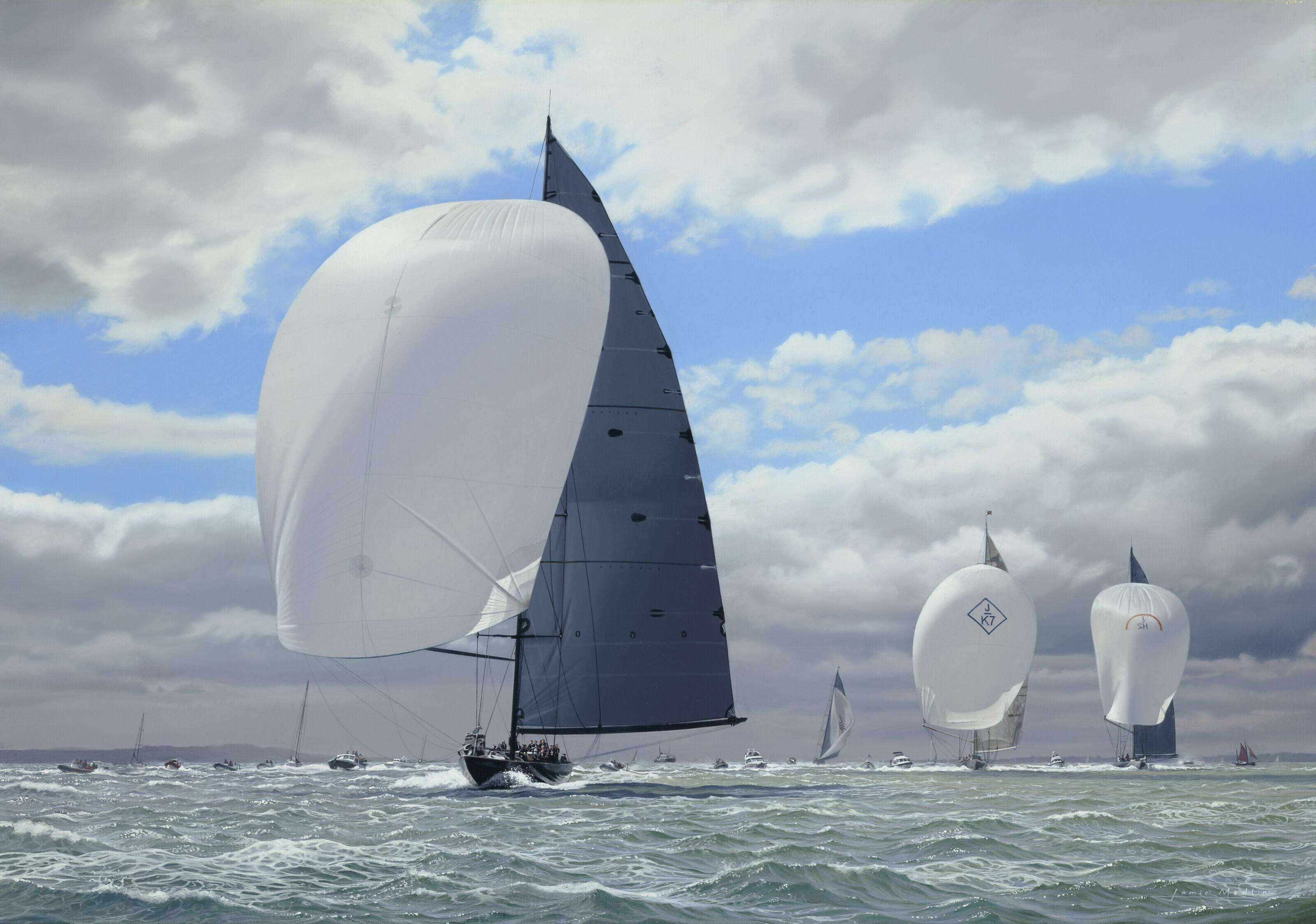 Jamie Medlin - The Royal Southampton Yacht Club\'s J-Class Solent Regatta, 18th - 20th July 2012: Lionheart powering downwind ahead of Velsheda, Rainbow and Ranger