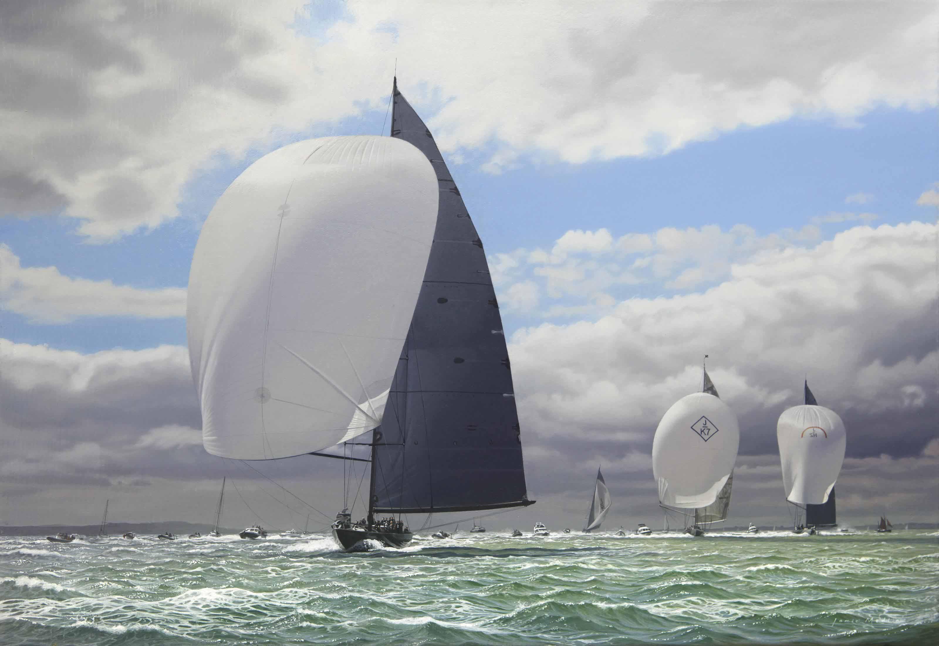 Jamie Medlin - The Royal Southampton Yacht Club\'S J-Class Solent Regatta, 18Th - 20Th July 2012: Lionheart Powering Downwind Ahead Of Velsheda, Rainbow And Ranger