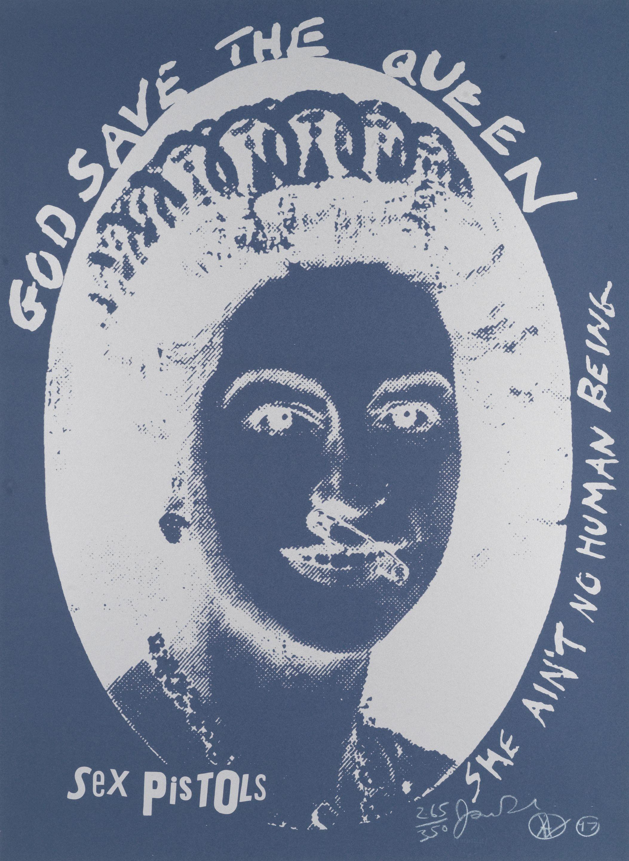 Jamie Reid - Sex Pistols: God Save The Queen Postage Stamp (Blue & Silver)