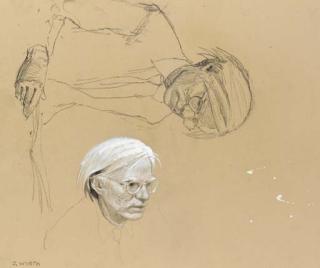 Jamie Wyeth - Andy Warhol- Study # 4- Head, Facing His Left, Drawing of Him Reading