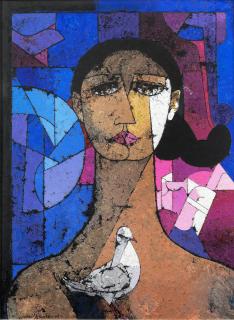 Jamil Naqsh - Figure with Pigeon II