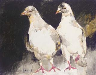 Jamil Naqsh - Untitled (Pair of Doves)