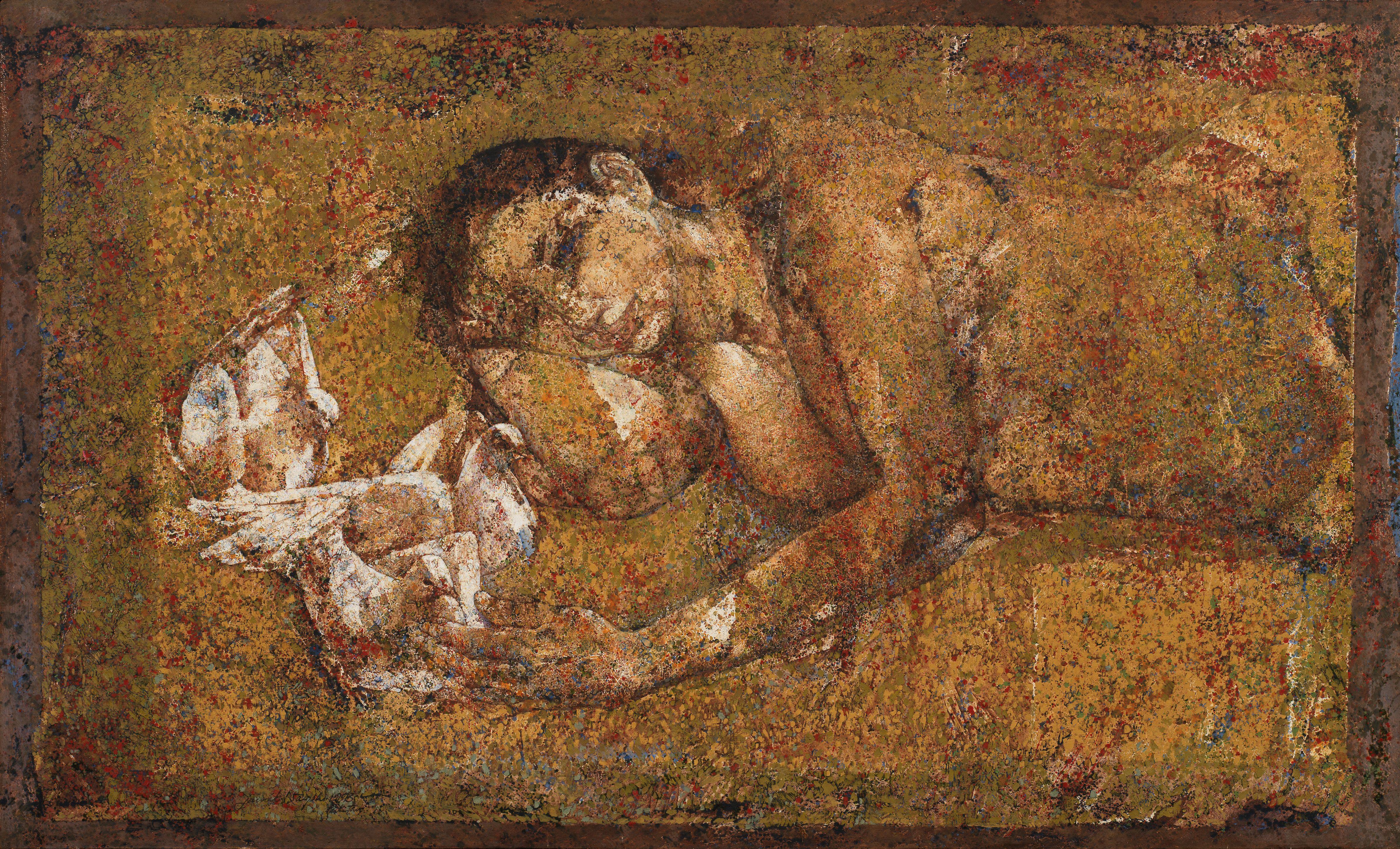 Jamil Naqsh - Untitled (Woman & Doves)