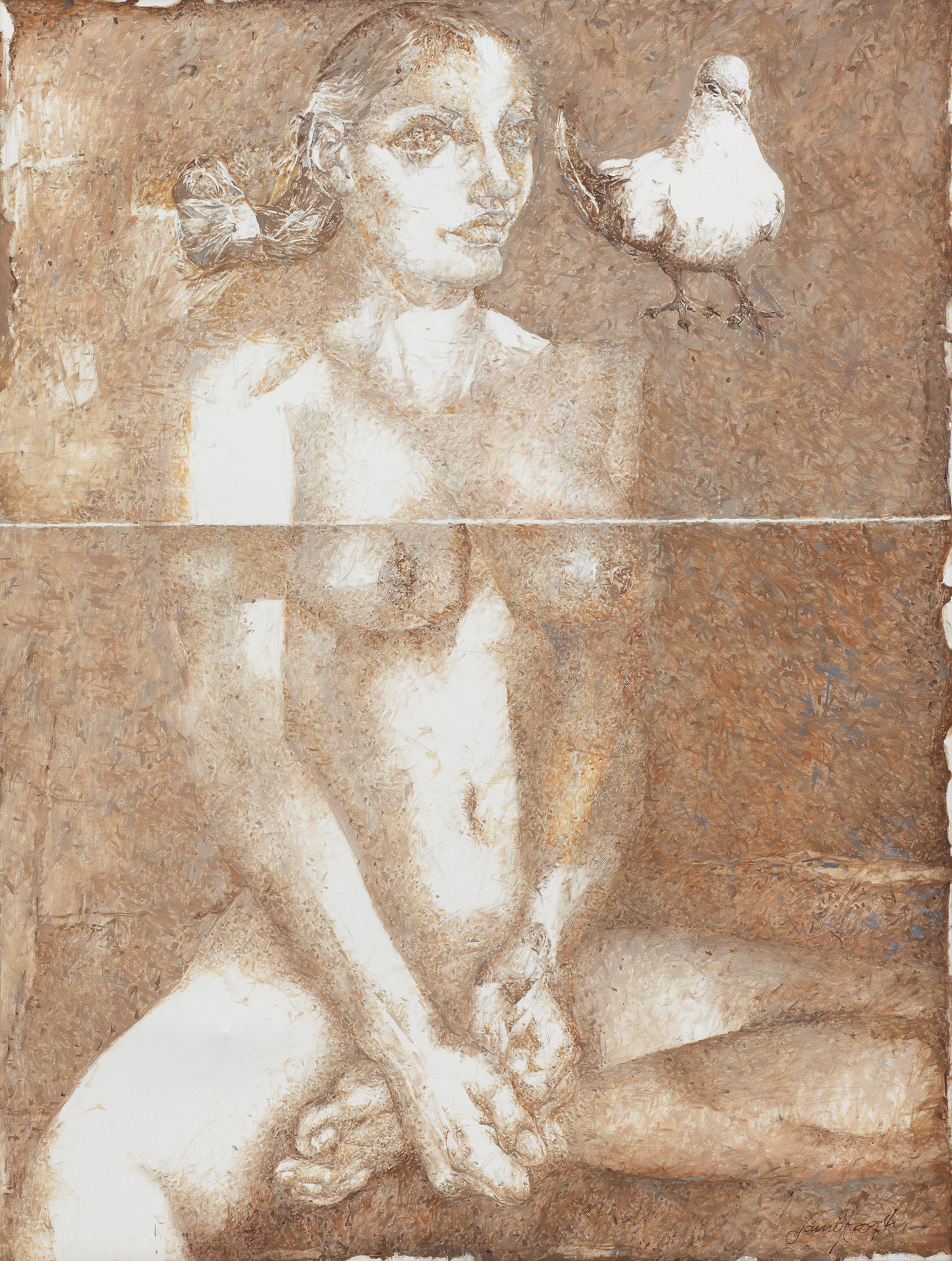 Jamil Naqsh - Untitled (Woman with a pigeon)
